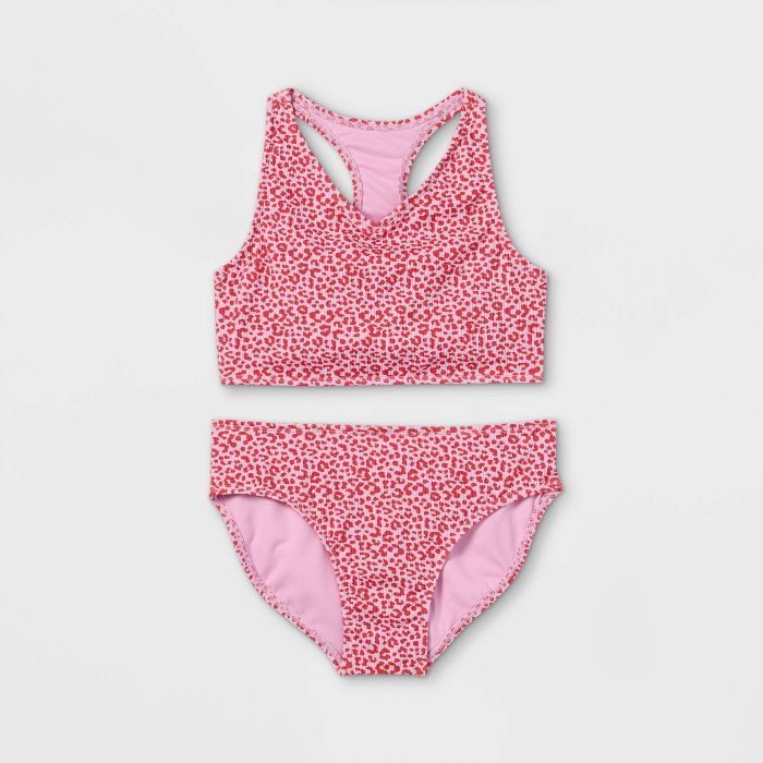 Girls' Leopard Print Racerback 2pc Bikini Set - art class™ Pink | Target