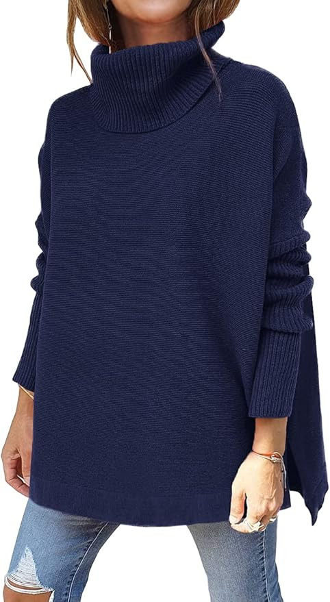 LILLUSORY Women's Turtleneck Oversized Sweaters Long Batwing Sleeve Spilt Hem Tunic Pullover Knit... | Amazon (US)