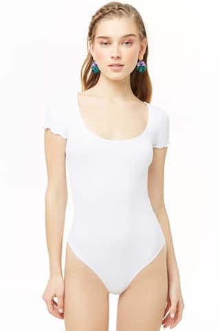 Ribbed Scoop Neck Lettuce-Edge Bodysuit | Forever 21 (US)