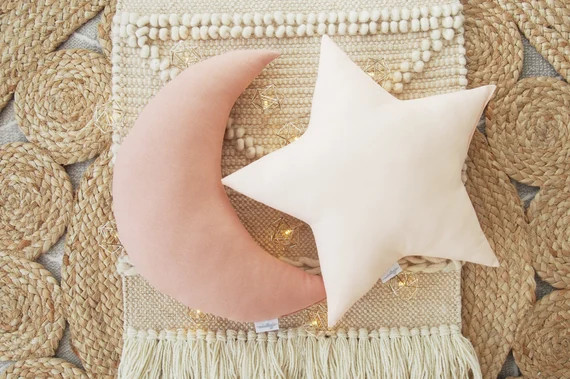 Nursery Decor Pillow Set Pink Moon and Pink Star Pillow Star - Etsy | Etsy (US)