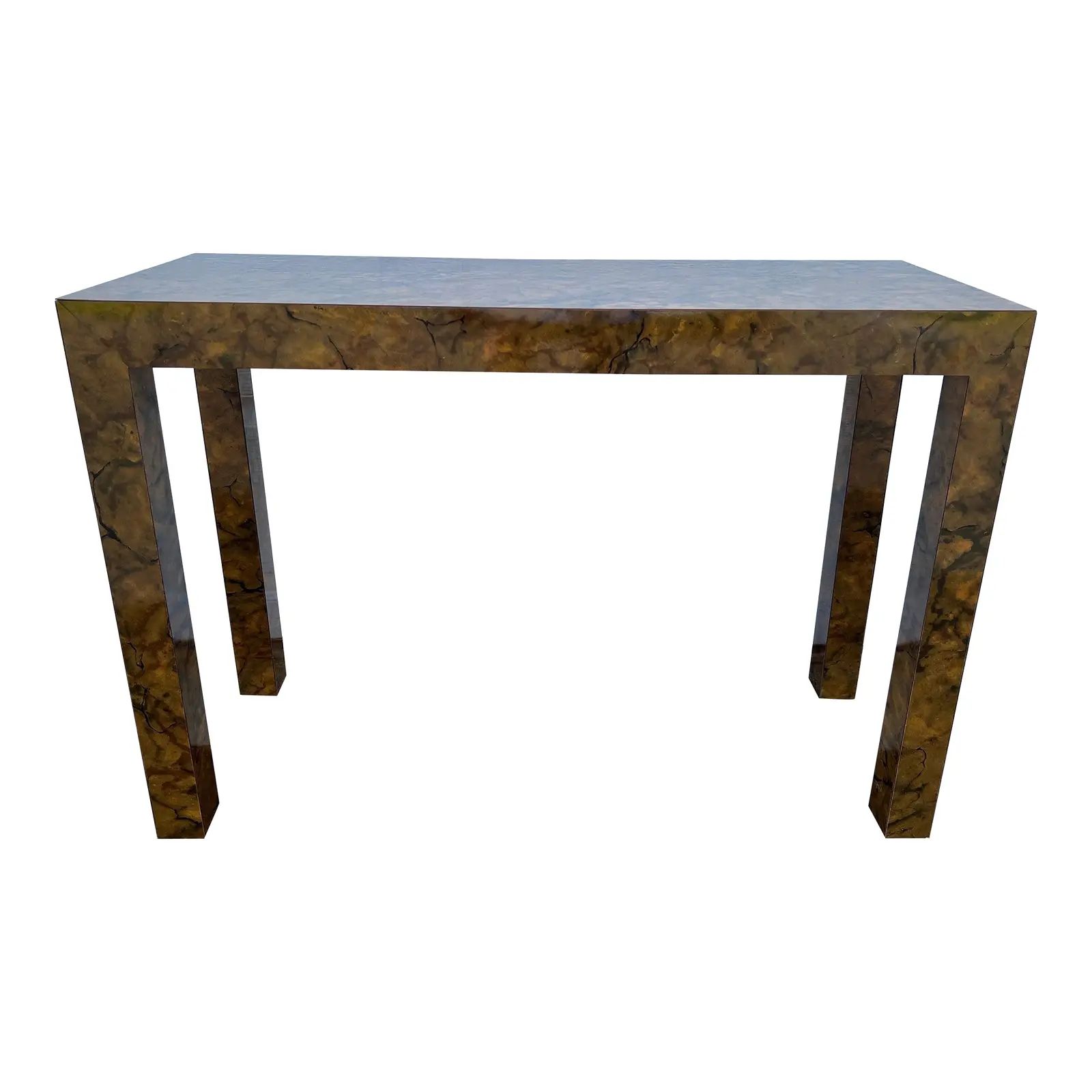 Burl Wood Formica Parsons Console Table | Chairish