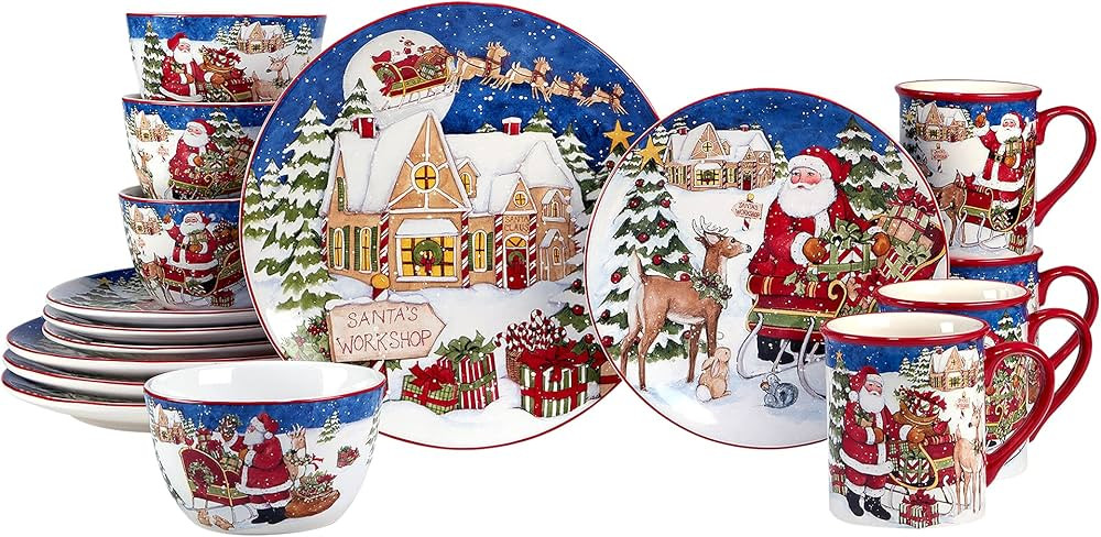 Certified International Santa's Workshop 16 Pc. Dinnerware Set, Service for 4, Multicolor | Amazon (US)