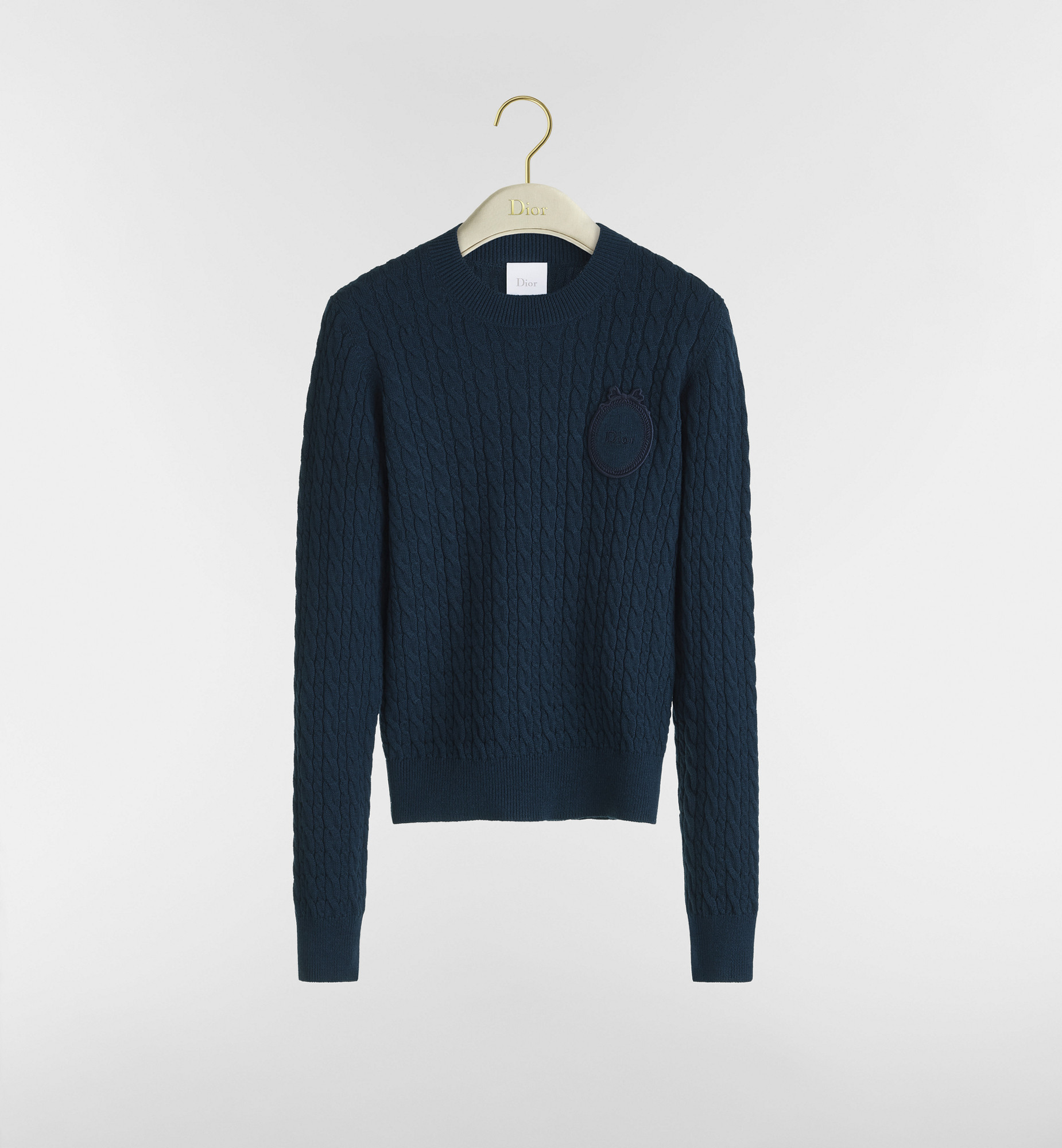 Dior Médaillon Sweater Navy Blue Cotton and Wool Cable-Knit | DIOR | Christian Dior Parfums UK