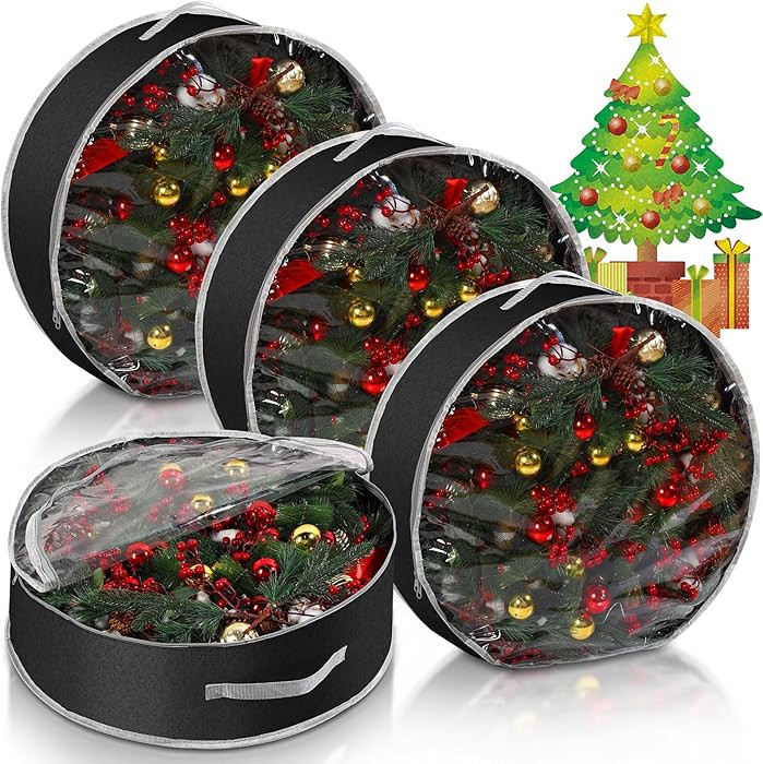 Aliceset 4 Pack Christmas Wreath Storage Container, Decoration Storage Bag with Clear Window and ... | Amazon (US)