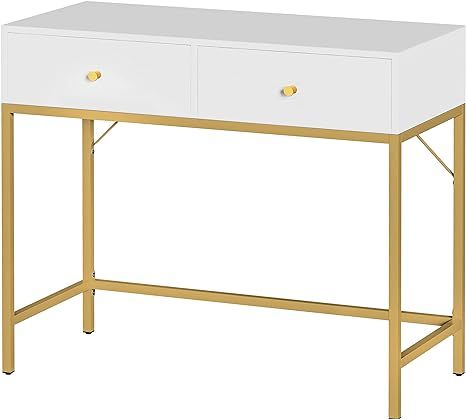 SUPERJARE Vanity Desk with 2 Drawers, Makeup Table with Golden Legs, Dressing Table for Bedroom, ... | Amazon (US)
