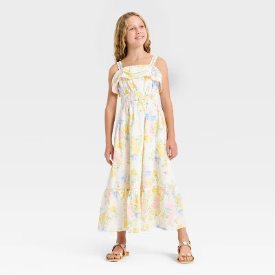 Girls' Watercolor Floral Maxi Dress - Cat & Jack™ Beige S | Target