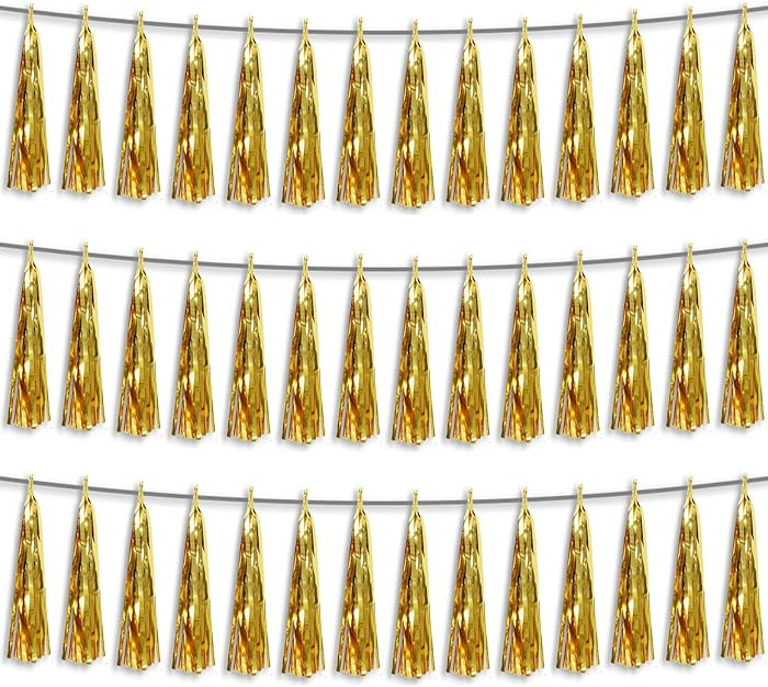 3P Gold Foil Fringe Metallic Tassel Streamers Banner Tassel Garland for Parade Floats, Bacheloret... | Amazon (US)