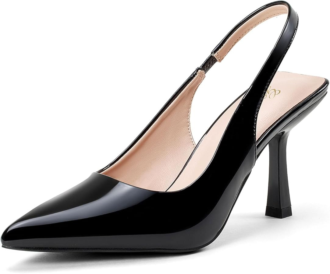GENSHUO Women's Slingback Kitten Heel Pointed Closed Toe Stiletto Pumps Slip on Elastic Strap Wed... | Amazon (US)