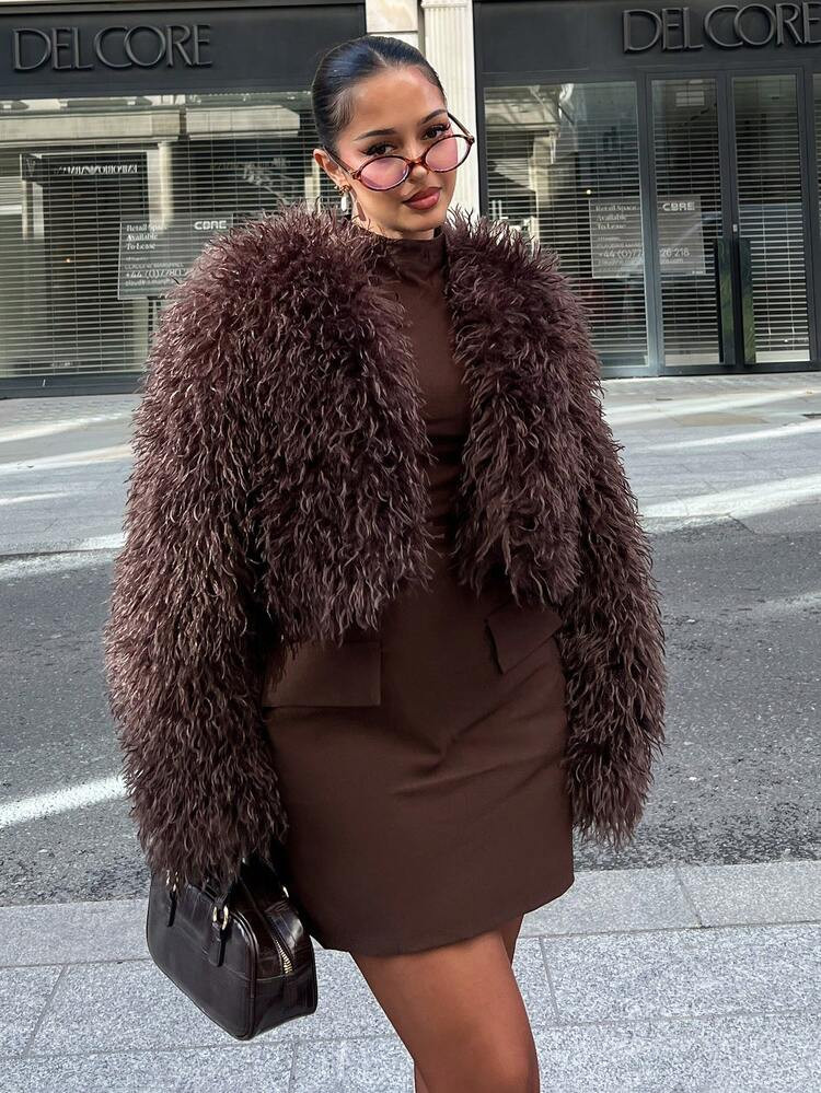  NegzBox Women's Fashionable Sexy Short Long Sleeve Faux Fur Jacket | SHEIN