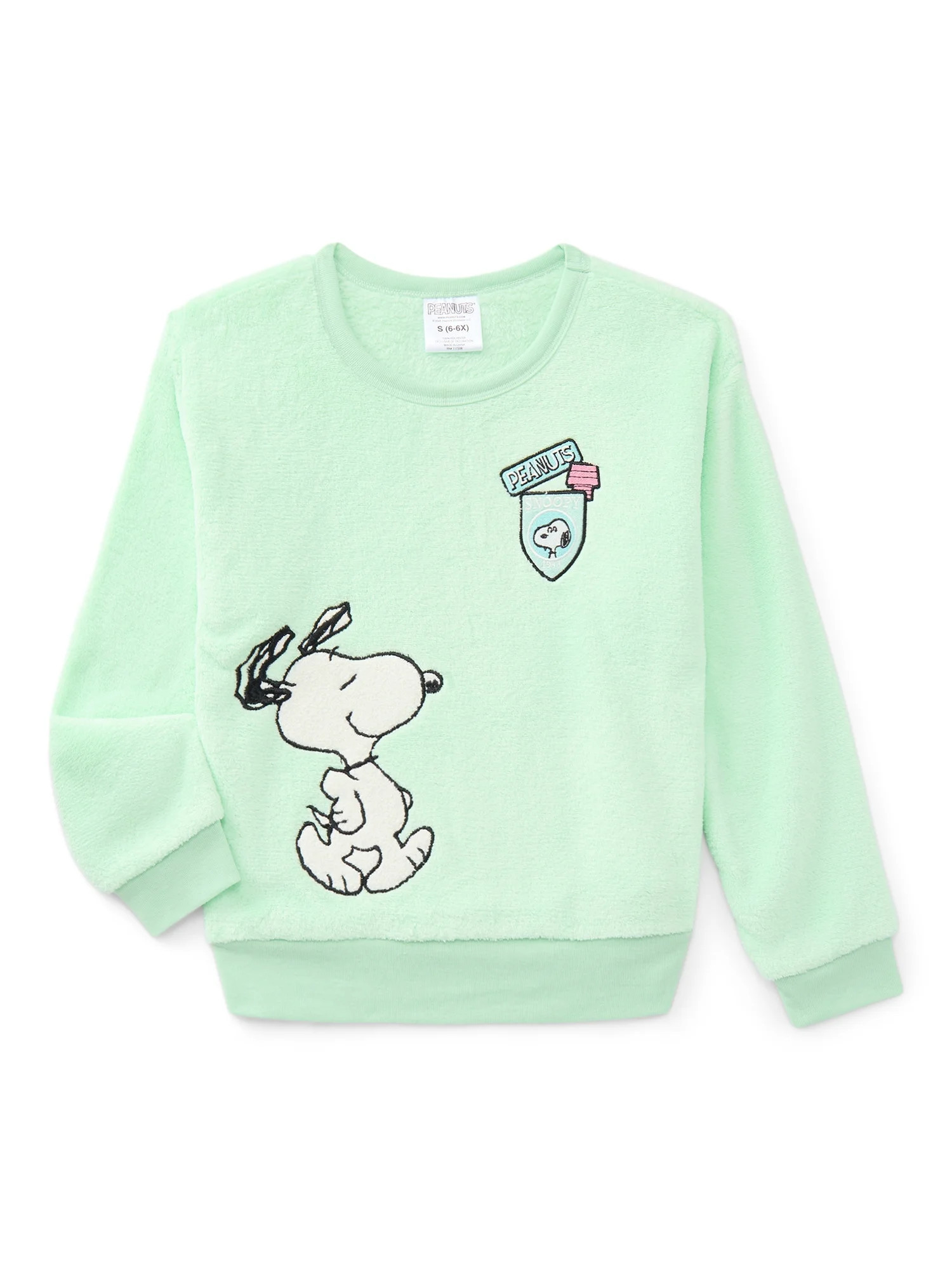 Snoopy Girls Graphic Plush Sweatshirt with Embroidery, Sizes 4-16 - Walmart.com | Walmart (US)