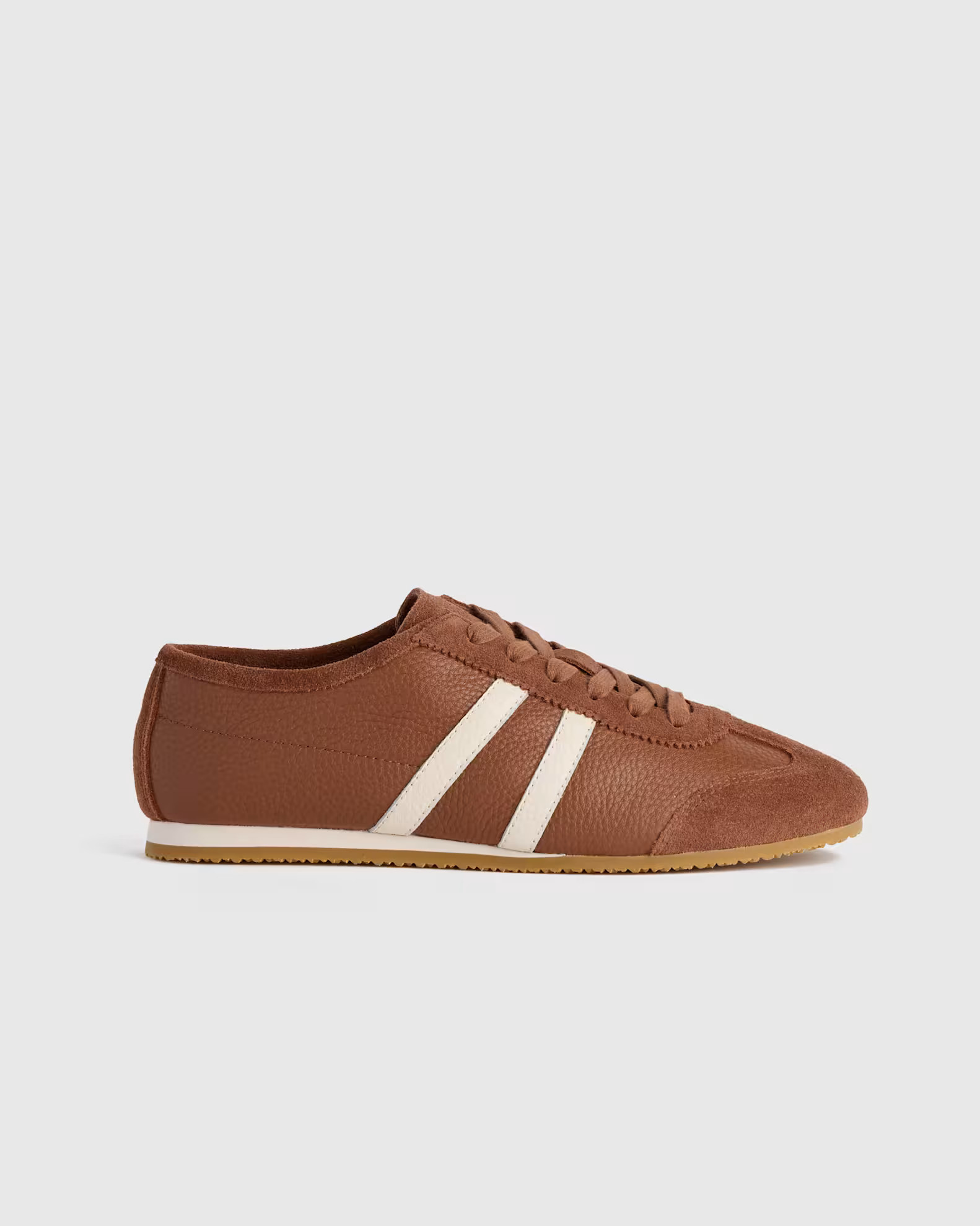 Italian Leather & Suede Low Profile Sneaker in Cognac | Quince