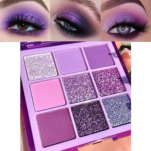 Purple Pink Lavender Glitter Shimmer Eye Shadow Makeup Palette ,9 Colors Highly Pigmented Waterproof Violet Mauve Dark Purple Silver Pearl White Glitter Shimmer Sparkling Party Eyeshadow (9-purple) | Amazon (US)
