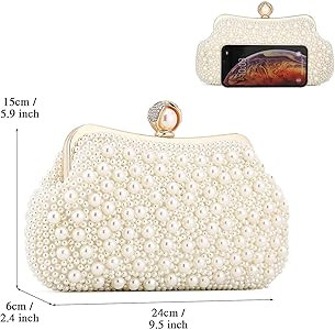 UBORSE Women Pearl Clutch Bag Noble Crystal Beaded Evening Bag Wedding Clutch with Pearl Chain | Amazon (US)