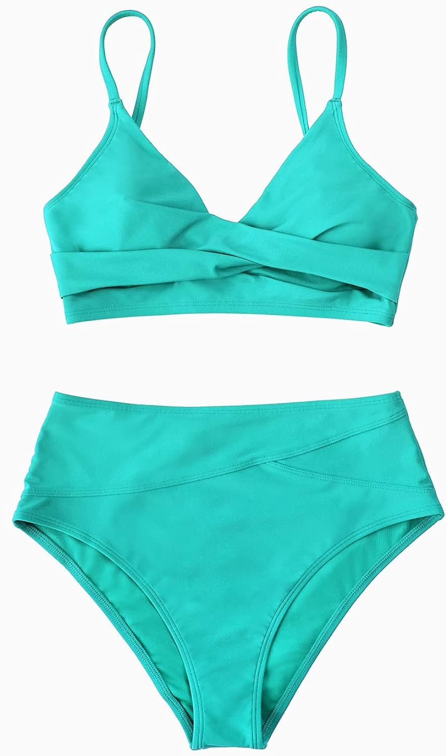 CUPSHE Women's Bikini Sets Two Piece Swimsuit High Waisted V Neck Twist Front Adjustable Spaghett... | Amazon (US)
