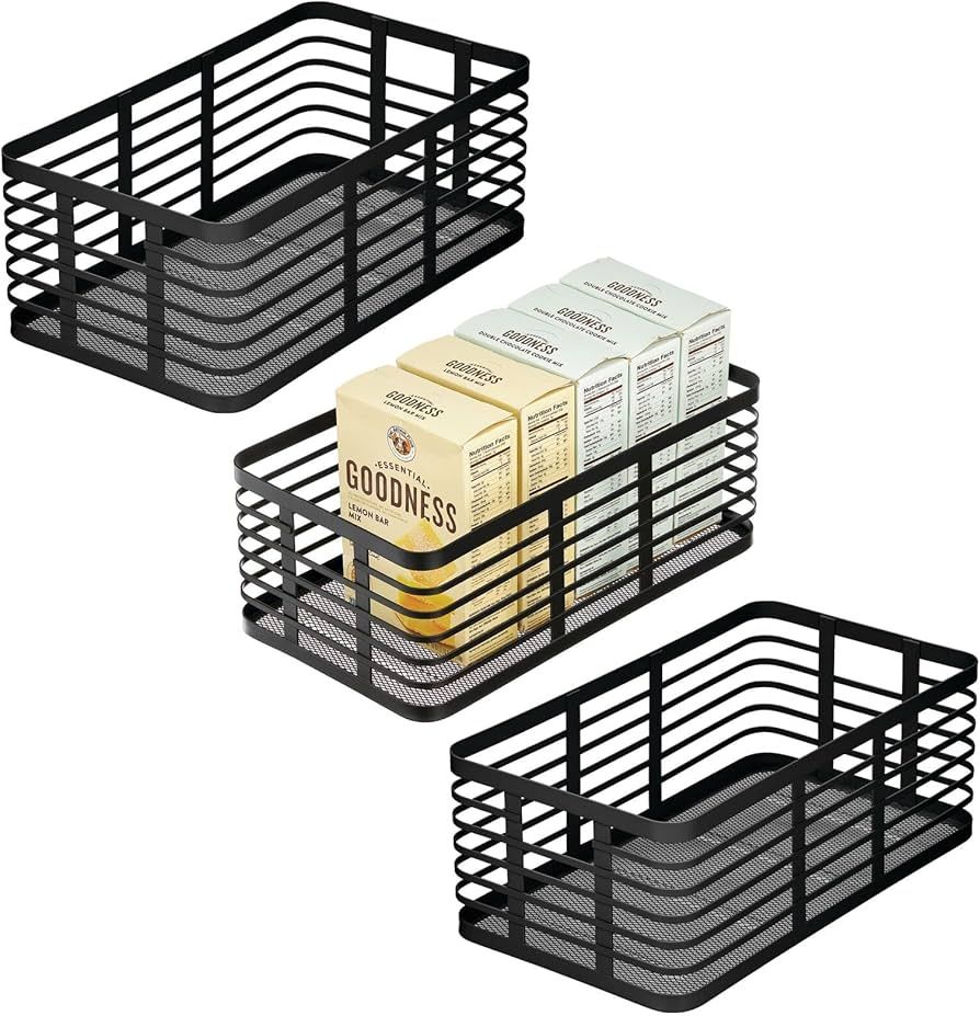 mDesign Metal Wire Food Bin Basket Organizer for Storage in Kitchen, Pantry Shelf, Cabinet, and C... | Amazon (US)