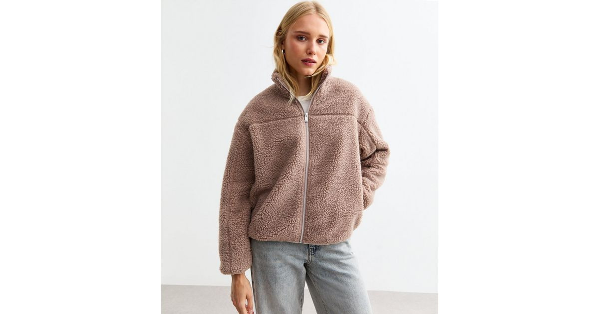 Mink Borg Zip Up Jacket | New Look | New Look (UK)