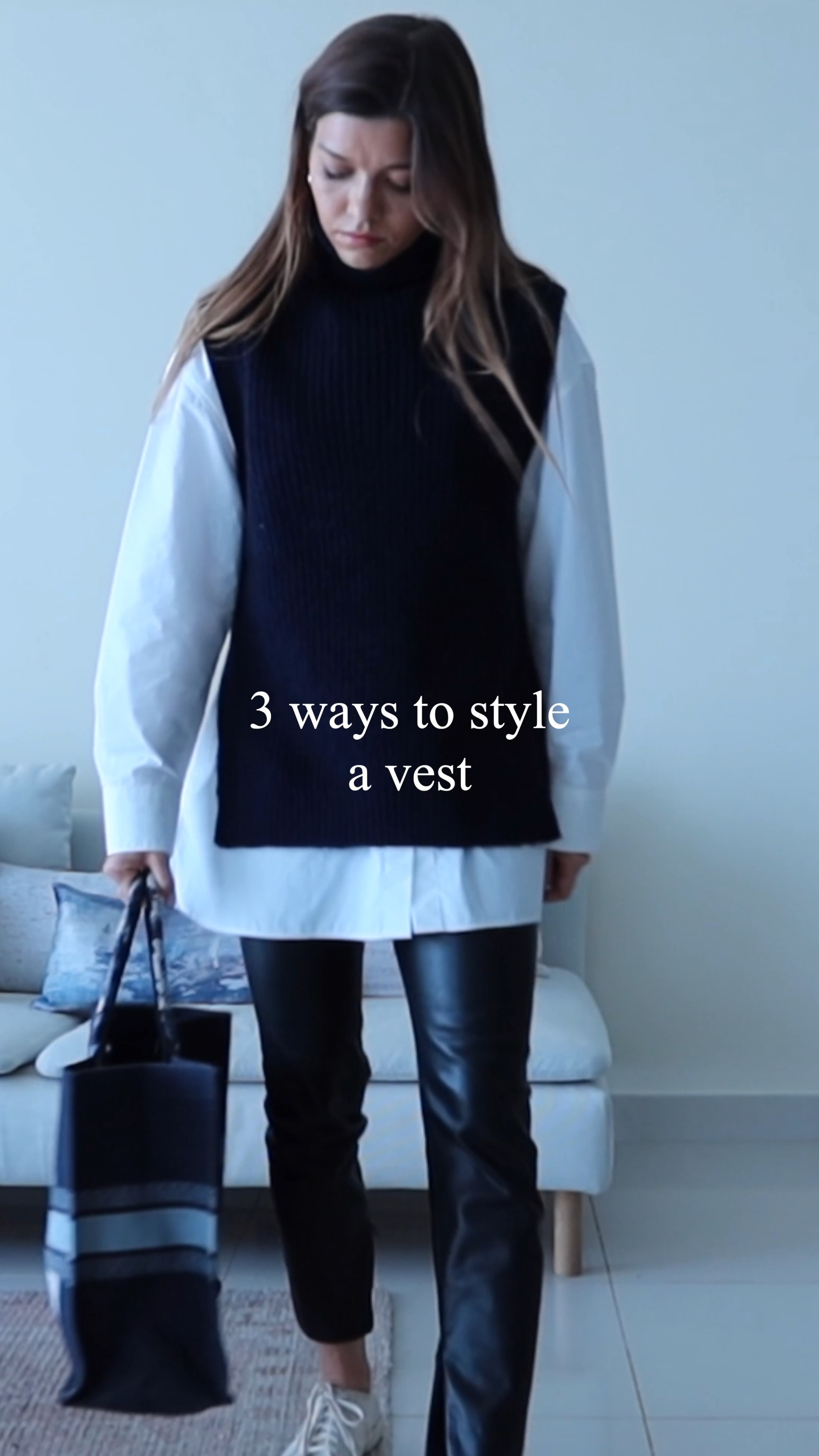 Leather pants and wool vests weather, white shirt, dior tote work outfit 

#LTKworkwear #LTKstyletip #LTKeurope