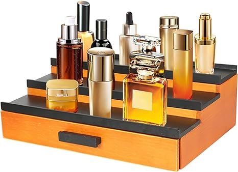 SOOKU Wooden Cologne Organizer for Men Women,3 Tier of Elevated Perfume Stand with Drawer Storage... | Amazon (US)