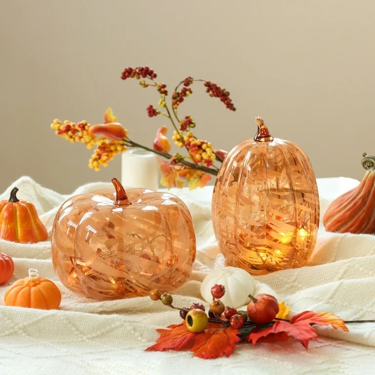 Better Homes & Gardens 8" Tall Marble Glass Pumpkin, Orange | Walmart (US)