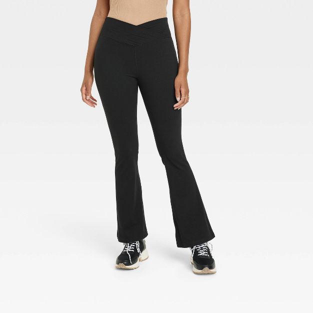 Women&#39;s Crossover V-Waistband Flare Leggings - A New Day&#8482; Black M | Target