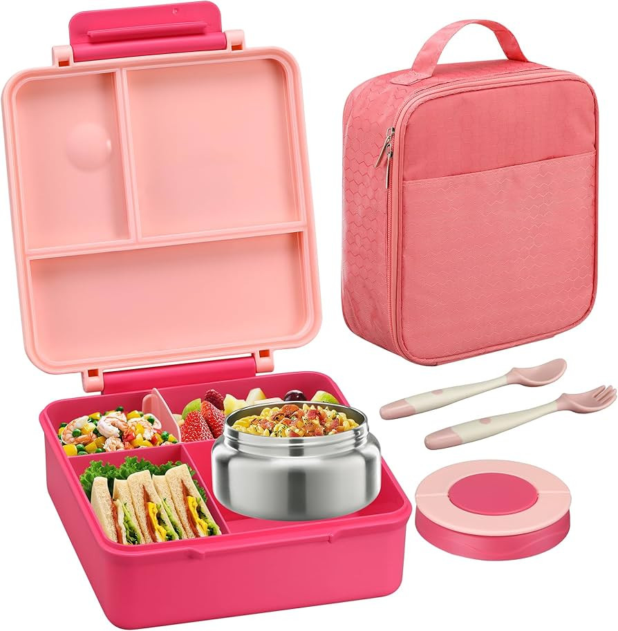 Bento Lunch Box for Kids with 8oz Soup Thermo&Lunch Bag, Leak-Proof Lunch Food Containers with 4 ... | Amazon (US)
