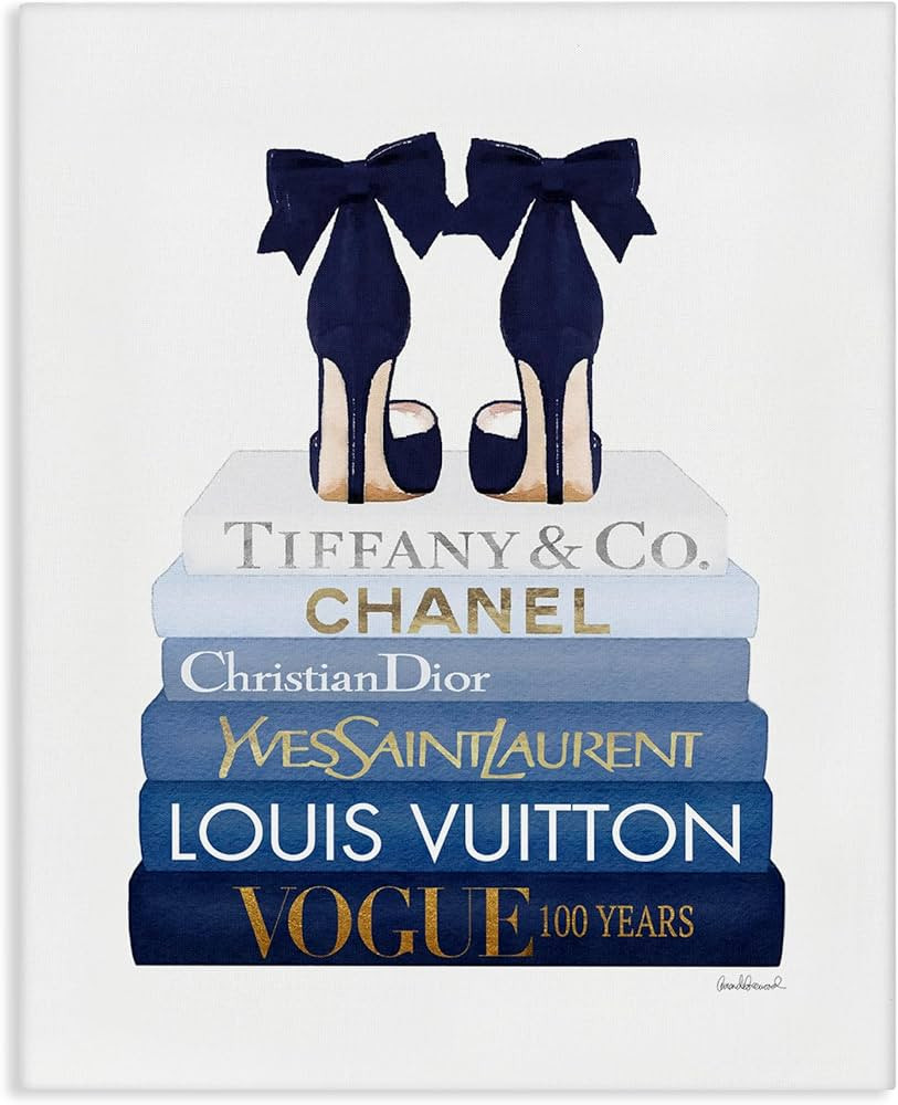 Stupell Industries 'Navy Blue Heels Chic Bookstack', Canvas Art, 16 x 20 Inches, Easy to Hang and... | Amazon (US)