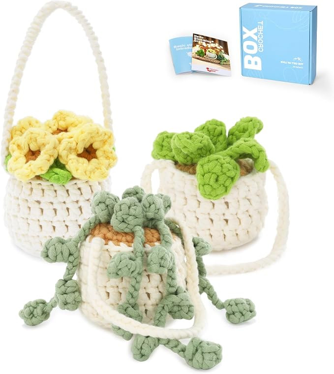 Crochet Kit for Beginners: 3PCS Hanging Potted Plant Starter Crochet Kits with Step-by-Step Video... | Amazon (US)