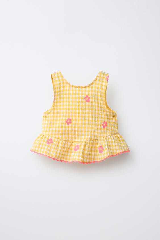 EMBROIDERED FLORAL GINGHAM TOP | Zara US