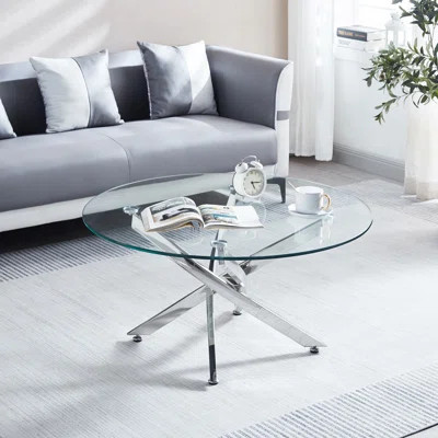 Modern Glass Coffee Table With Stylish Stainless Steel Leg Foundation, 36.25 Inches Deep Tempered Fashionable Long | Wayfair North America
