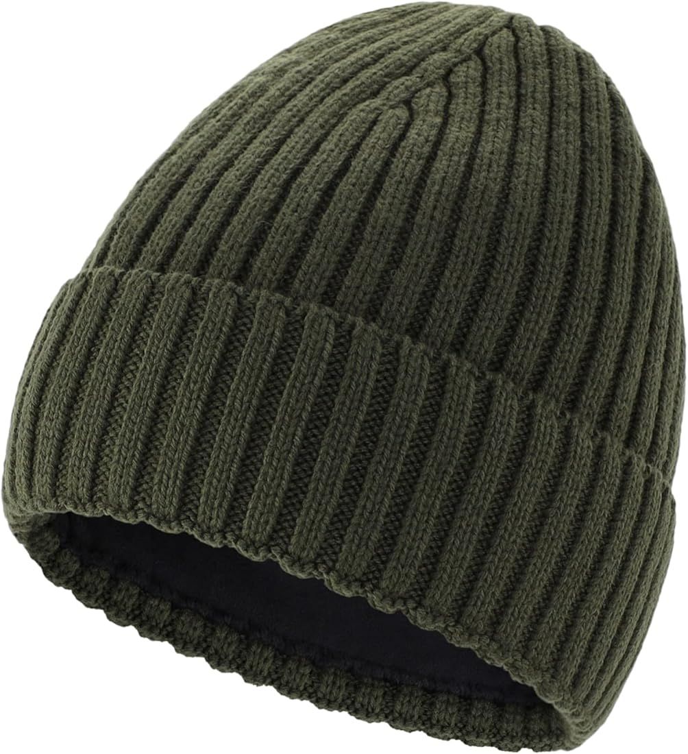 Classic Men's Warm Winter Hats Thick Knit Cuff Beanie Cap with Lining | Amazon (US)