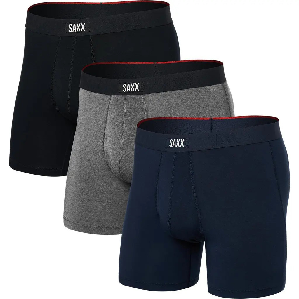 SAXX Assorted 3-Pack Vibe Xtra Super Soft Boxer Briefs in Black/Dark Grey Heather/Navy at Nordstrom, Size X-Large | Nordstrom