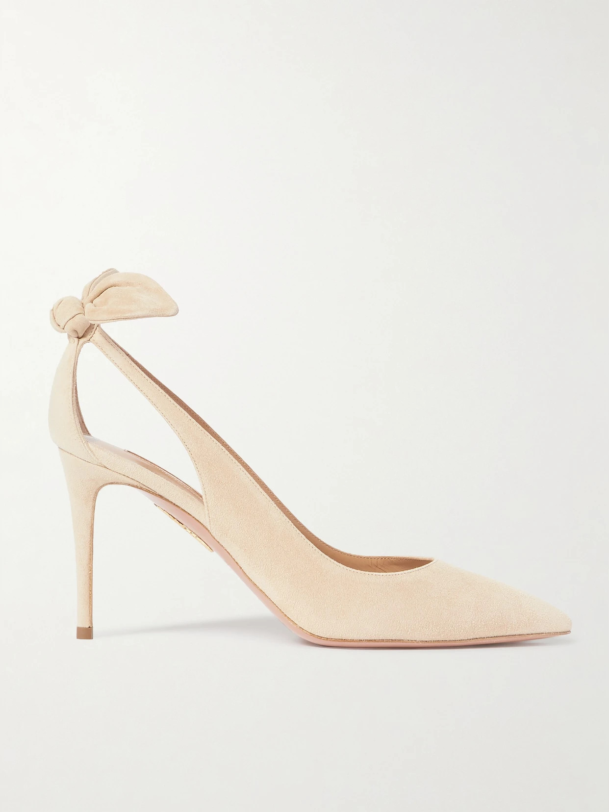 Aquazzura - Bow Tie 85 Suede Pumps - Neutrals | NET-A-PORTER (US)