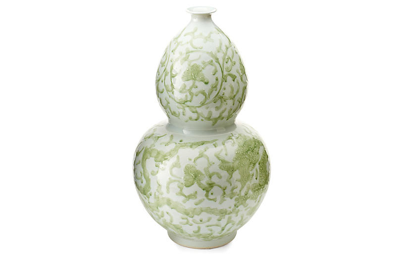 21" Porcelain Dragon Gourd Vase, Green | One Kings Lane