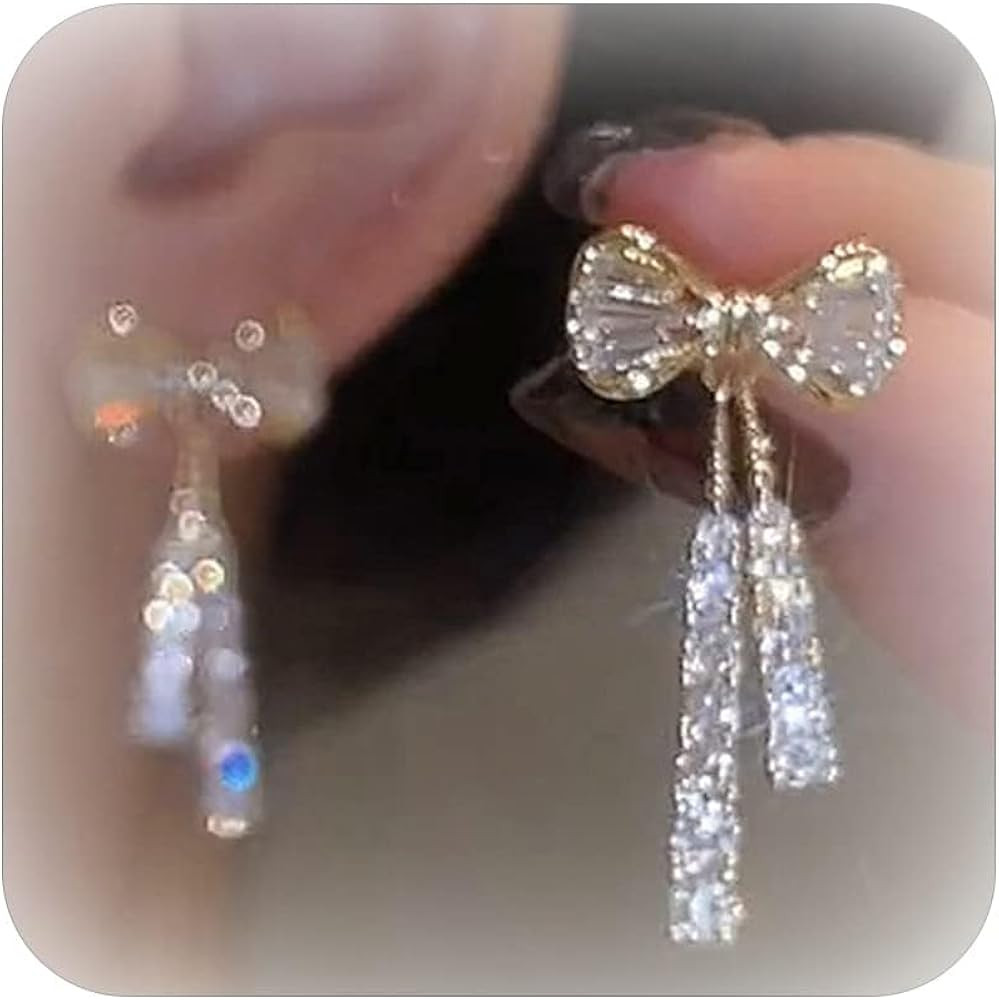 Bow Earrings for Women Rhinestone Bow Dangle Sparkly Crystal Chain Tassel Earring Valentines Day ... | Amazon (US)