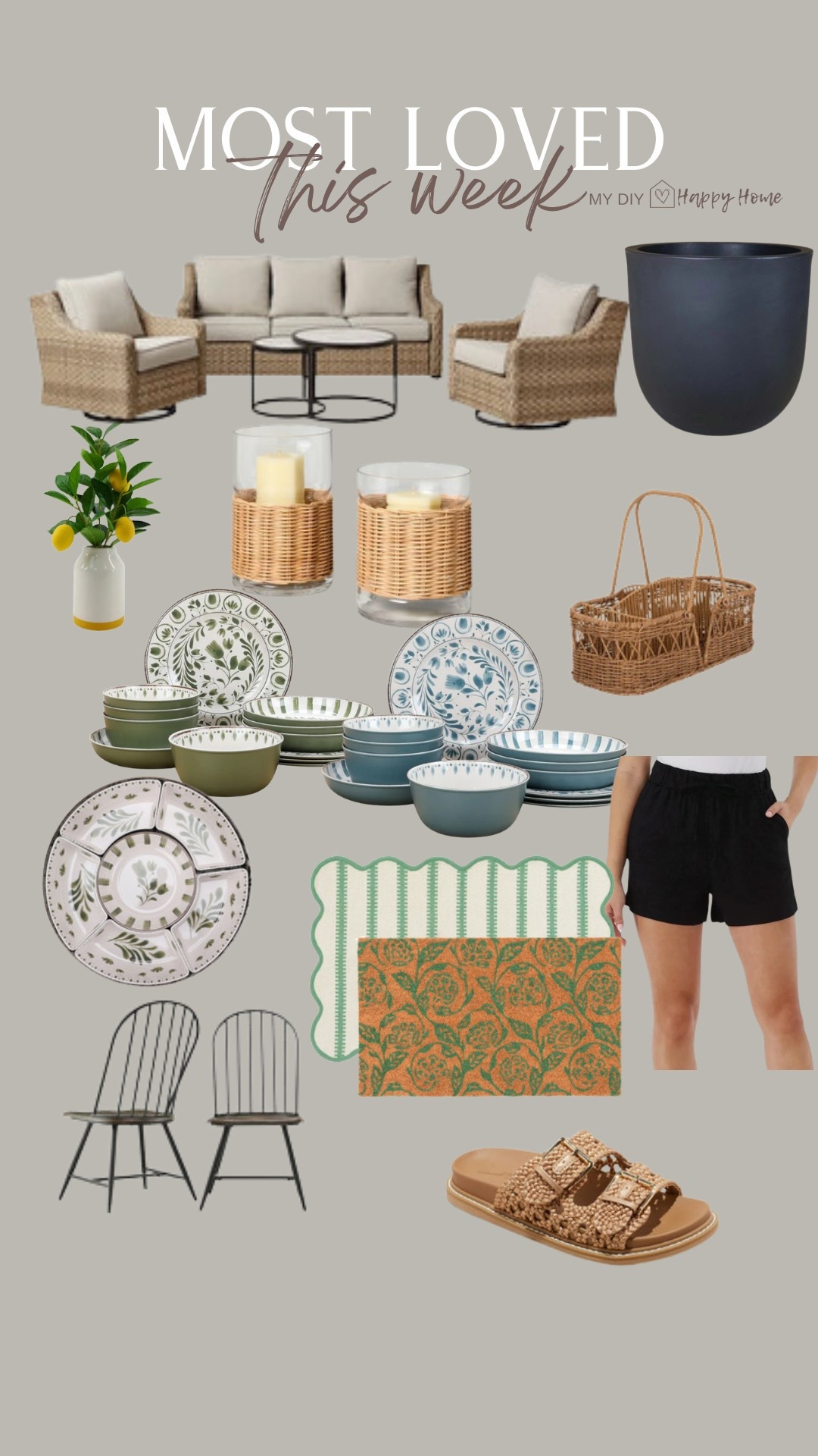 This weeks most loved and best sellers:

•outdoor furniture 
•black planter
•hurricanes
•faux lemon plant 
•bamboo melamine dinnerware set
•chip and dip bowl 
•silverware caddy 
•layered rugs 
•linen blend shorts
•sandals 
•my dining chairs 

#LTKSeasonal #LTKStyleTip #LTKHome