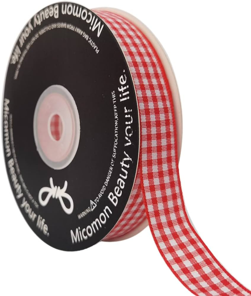 Red and White 100% Polyester Gingham Ribbon 25 Yards Each Roll (5/8", red) | Amazon (US)