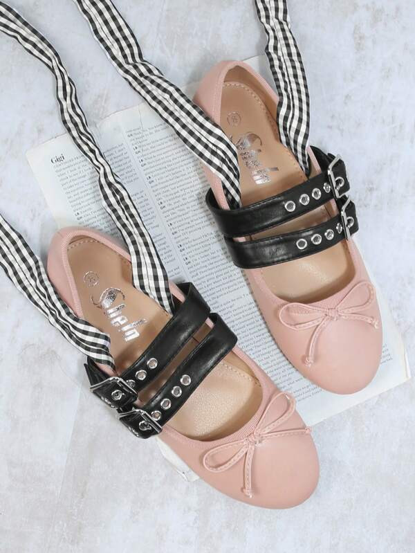 Round Toe Lace Up Mary Jane Flats | SHEIN