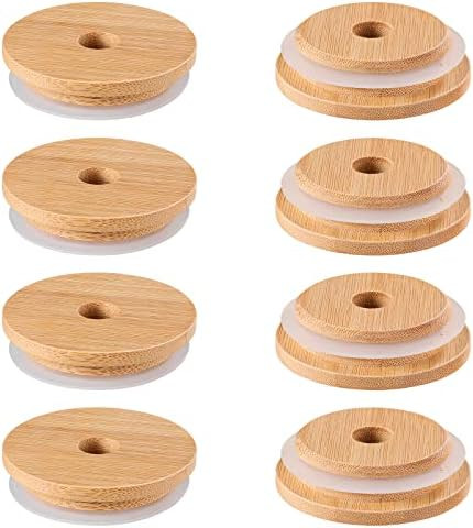 DOITOOL 8Pcs Bamboo Jar Lids with Straw Hole, Reusable Bamboo Lids for Beer Can Glass, 70mm Bambo... | Amazon (US)