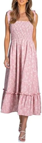 Imily Bela Womens Summer Floral Maxi Dress Boho Tie Strap Sleeveless Smocked A Line Beach Sundres... | Amazon (US)