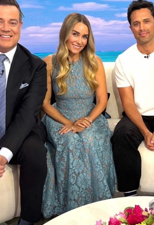 Lauren Conrad's sea glass blue Sleeveless Floral Lace A-Line Midi Dress