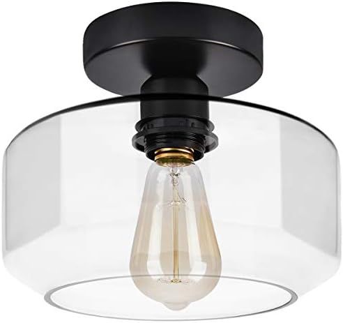 Industrial Semi Flush Mount Ceiling Light, Clear Glass Shade Ceiling Light Fixture, Matte Black F... | Amazon (US)