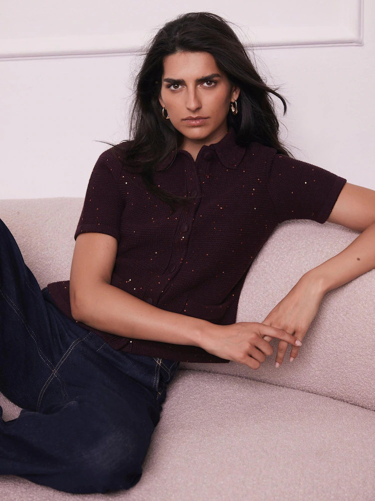 Buy Mint Velvet Red Burgundy Sequin Cotton Blend Knit Cardigan from Next USA | Next US