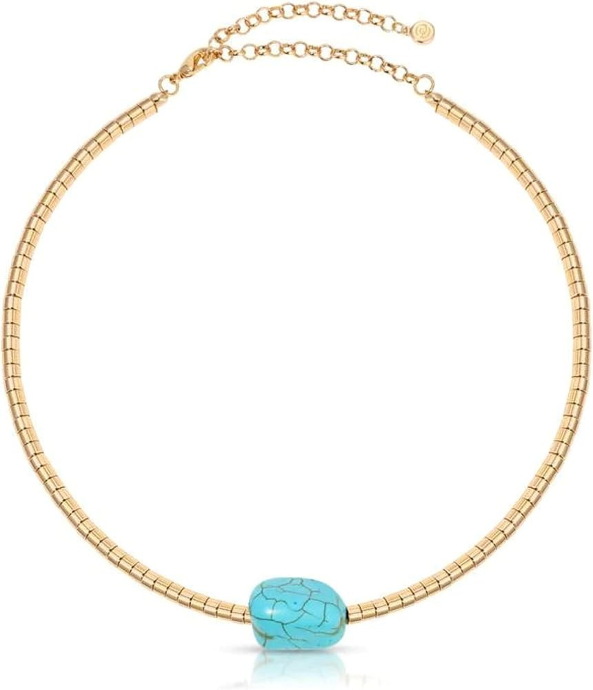 Ettika Choker Necklace For Women. Turquoise Jewelry for Women. Gold Beaded Turquoise Nugget Neckl... | Amazon (US)