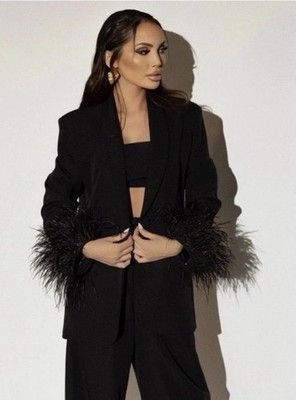 Zara AW 2025 New Woman Black  Feather Cuff Blazer Size XL Ref  9339/696/800 | eBay US