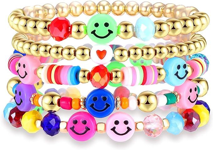 Beaded Stretch Bracelets for Women Colorful Clay Fruit Smiley Bead Bracelet Rainbow Heishi Bracel... | Amazon (US)