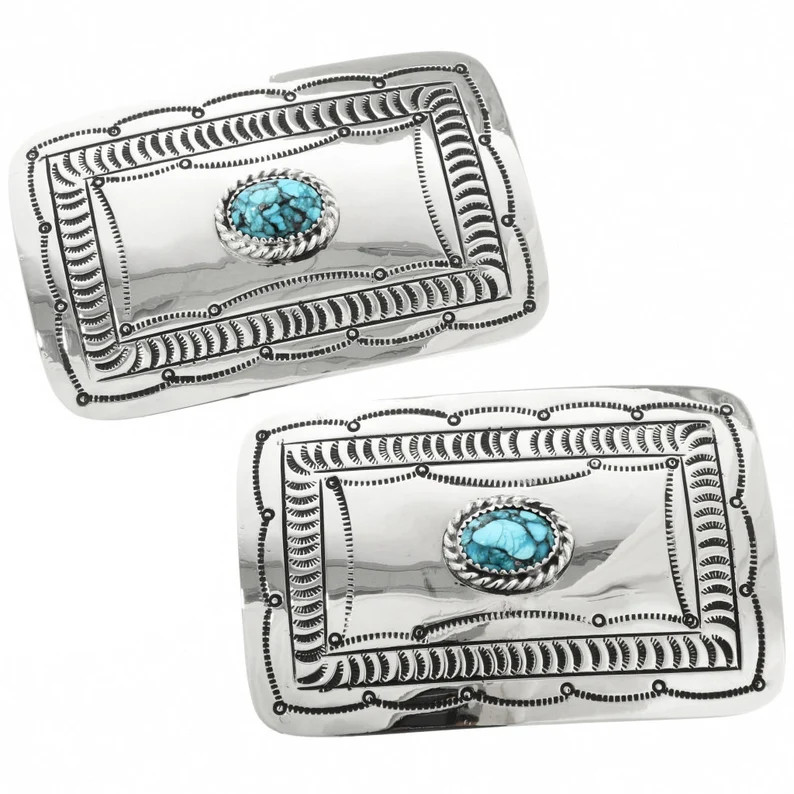 Navajo Turquoise Hammered Silver Belt Buckle Twist Wire Accent 0108 - Etsy | Etsy (US)
