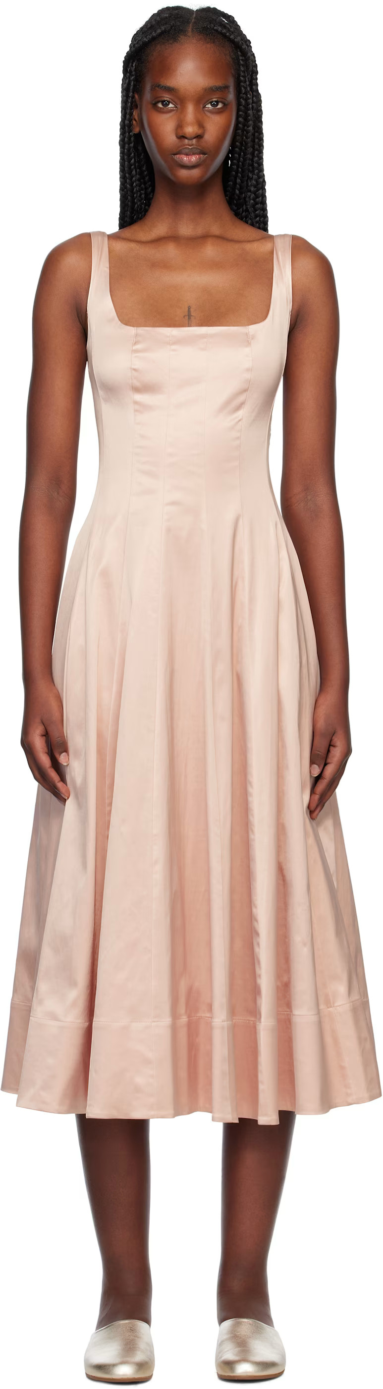 Staud - Pink Wells Midi Dress | SSENSE