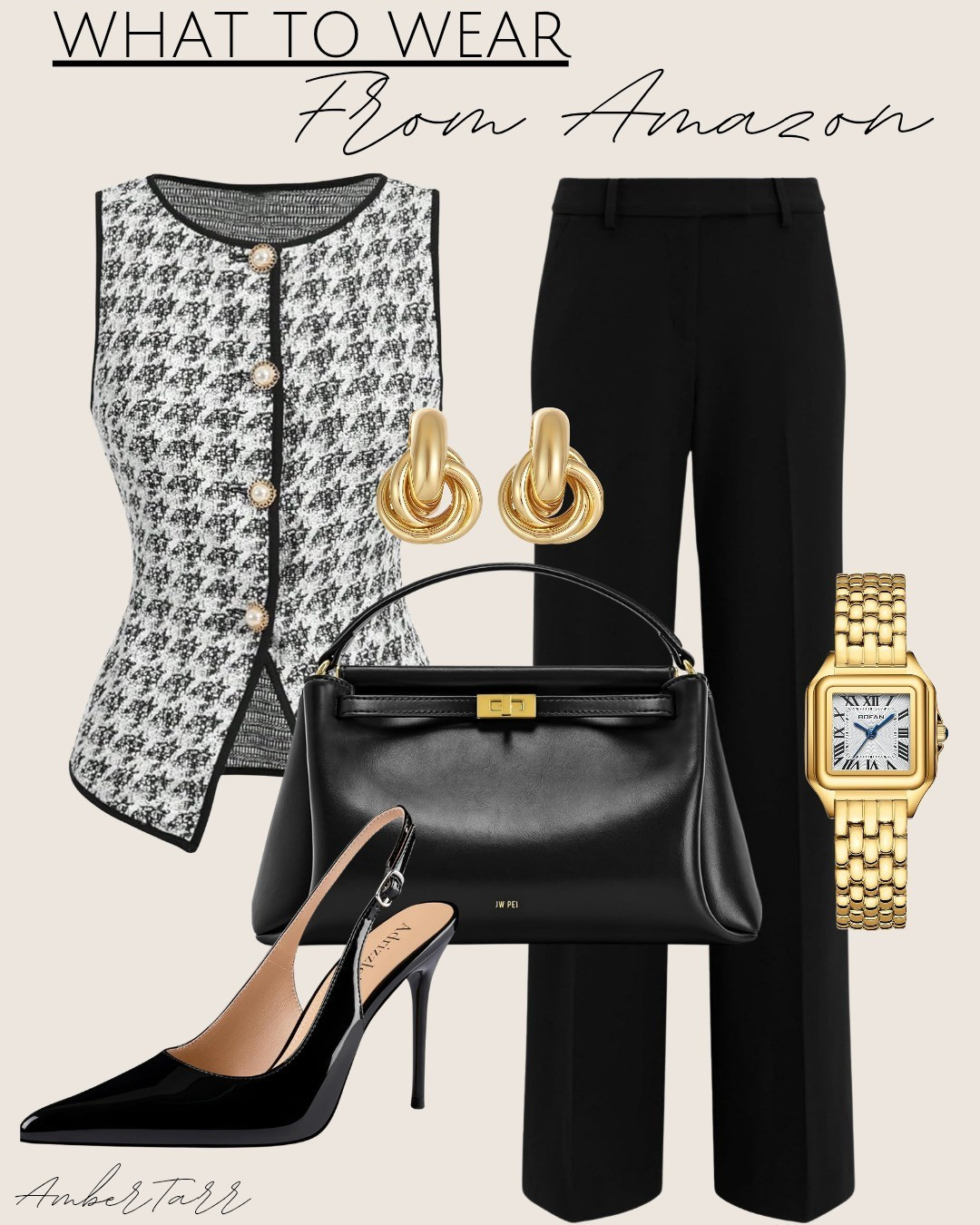 Polished workwear made simple. This office-ready outfit pairs tailored black trousers with a structured knit vest for a refined, professional silhouette. Finished with classic slingbacks, a timeless top-handle bag, and gold accents, it’s an effortlessly elevated look for the workday and beyond.

#LTKNYFW #LTKootd #LTKOver40