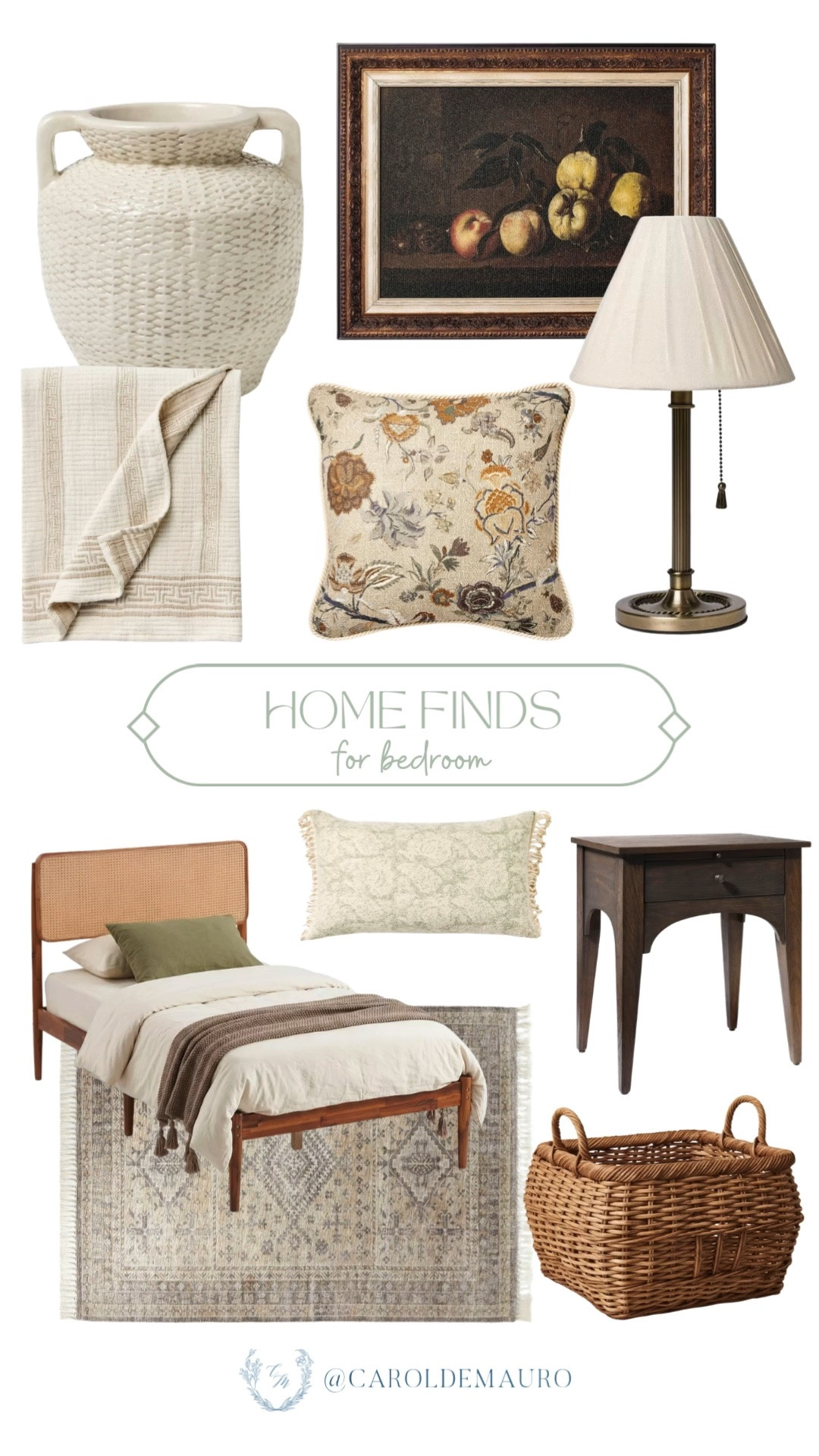 These bedroom pieces bring such a warm, collected feel! The woven vase, floral pillow, and cane headboard make the whole space feel so layered and cozy.

bedroom decor, home finds, cane headboard, bedroom accents, woven vase, floral pillow, nightstand decor, bedroom refresh, target home

#LTKSeasonal #LTKHome #LTKU