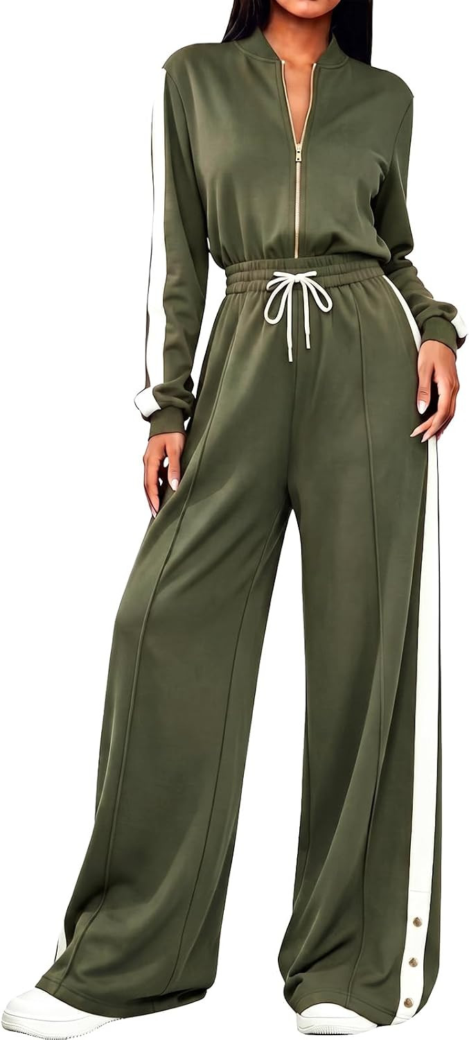 Fisoew Womens One Piece Jumpsuits Casual Drawstring Waist Wide Leg Rompers | Amazon (US)